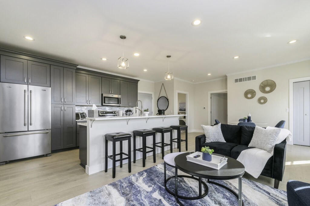 Modern open kitchen and living room interior design