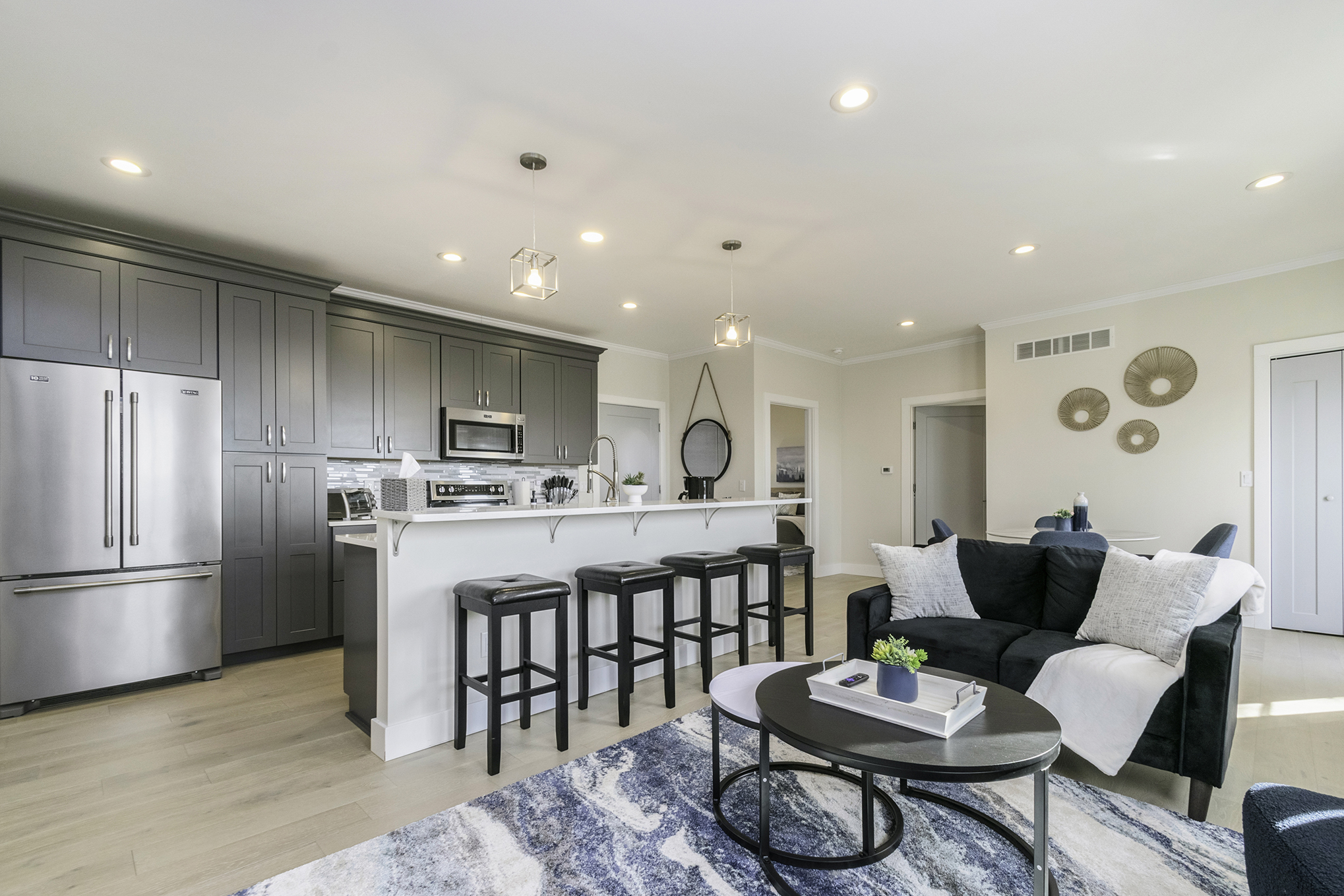 Modern open kitchen and living room interior design