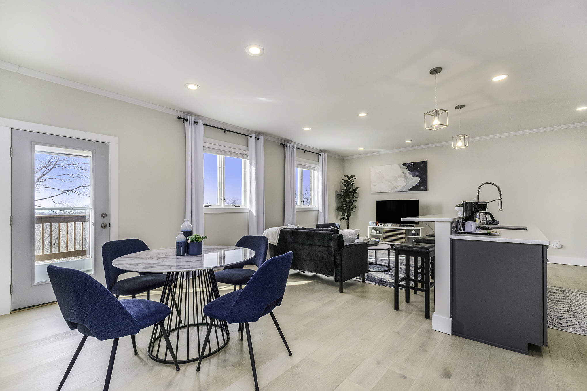 Modern open-concept living room and kitchen interior