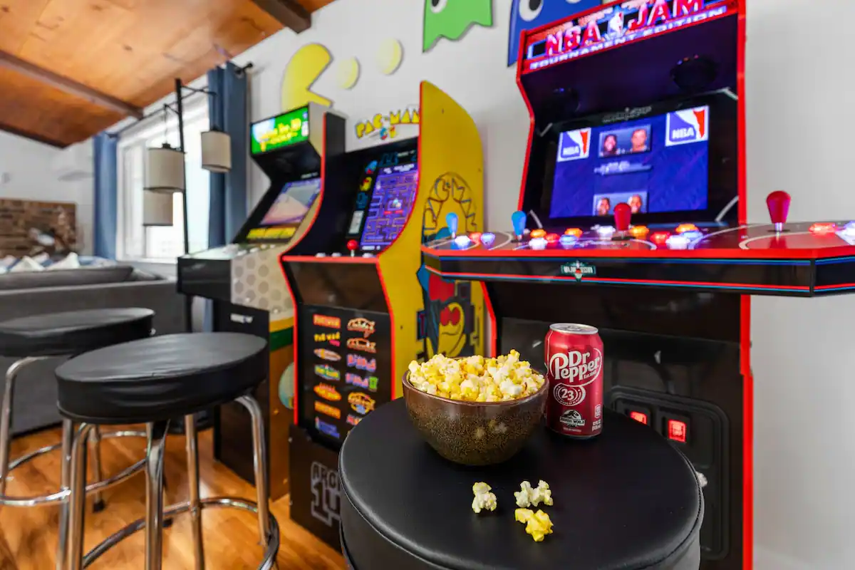 Home arcade room with games and snacks