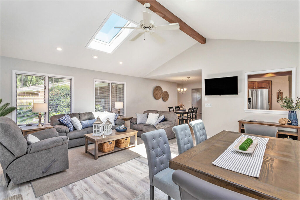 Bright open living and dining room interior design