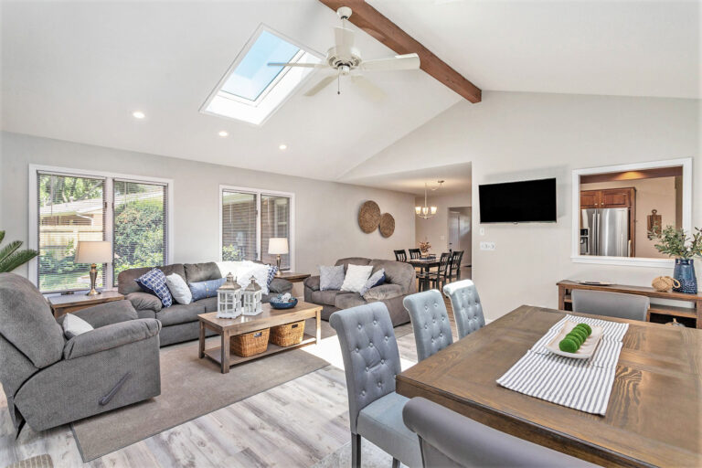 Bright open living and dining room interior design