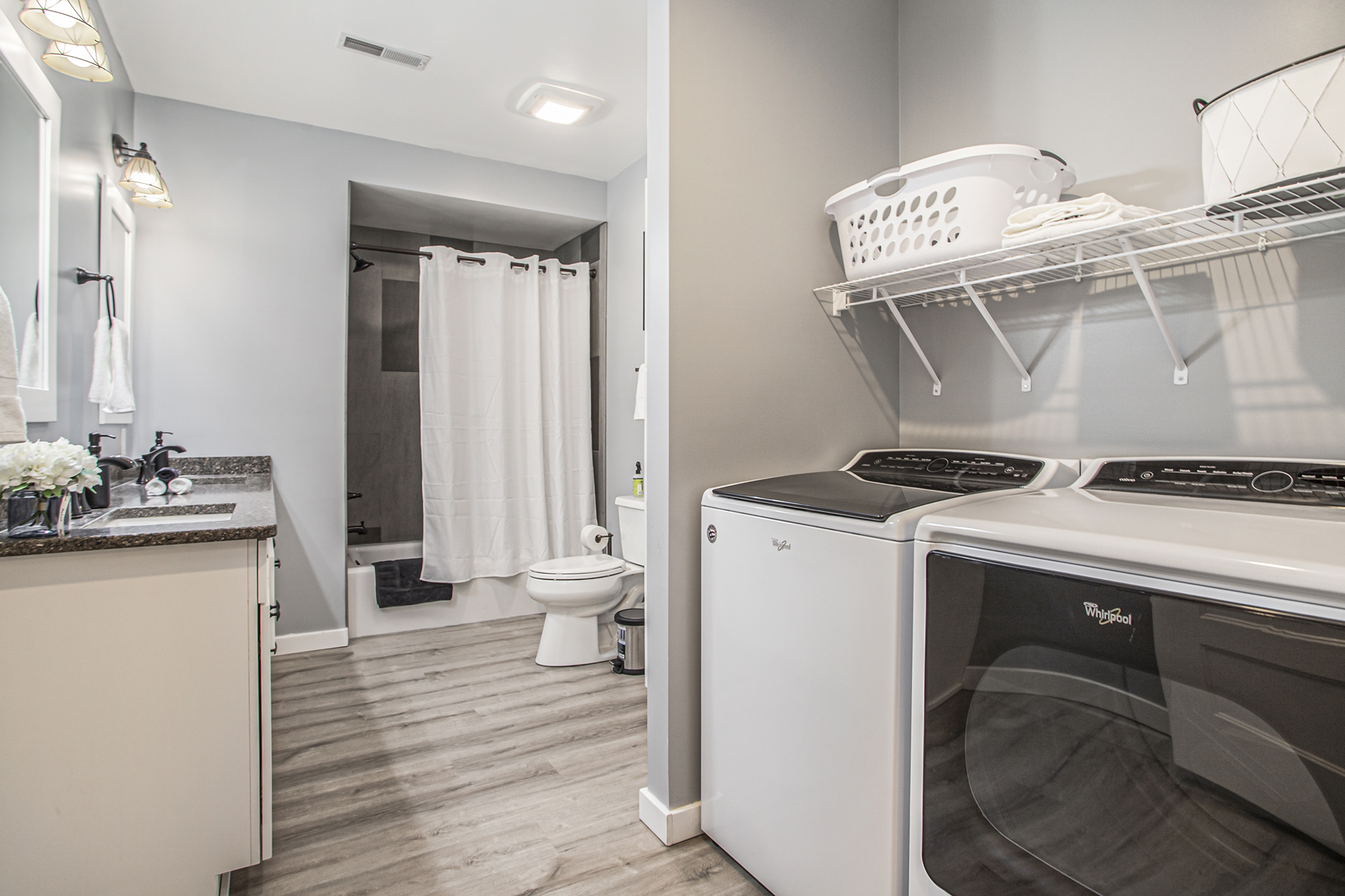 Modern bathroom and laundry room combination space
