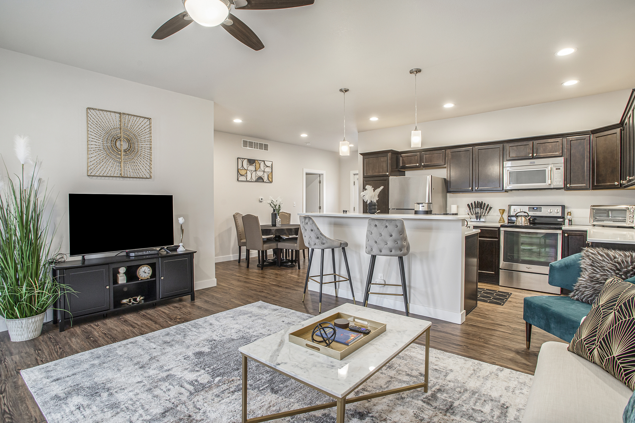 Modern open kitchen and living room interior design