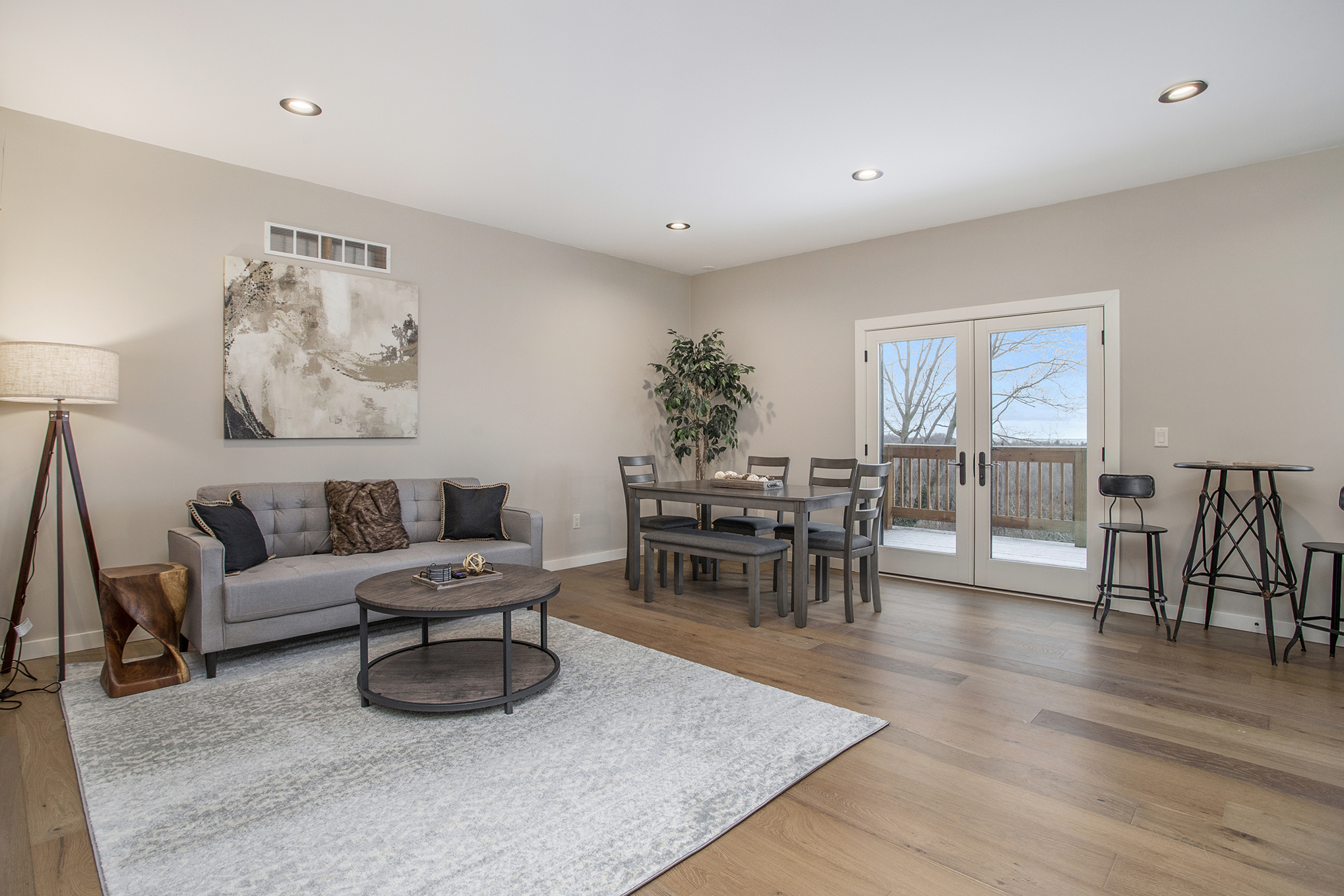 Modern living and dining room with natural lighting