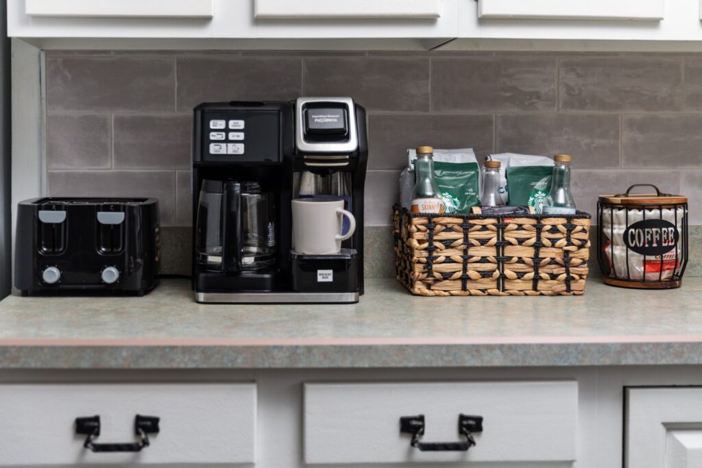 Kitchen counter with coffee maker and toaster
