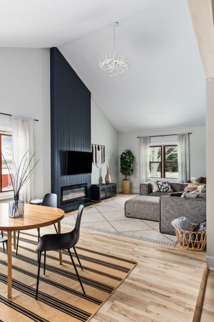 Modern living room with fireplace and cozy decor