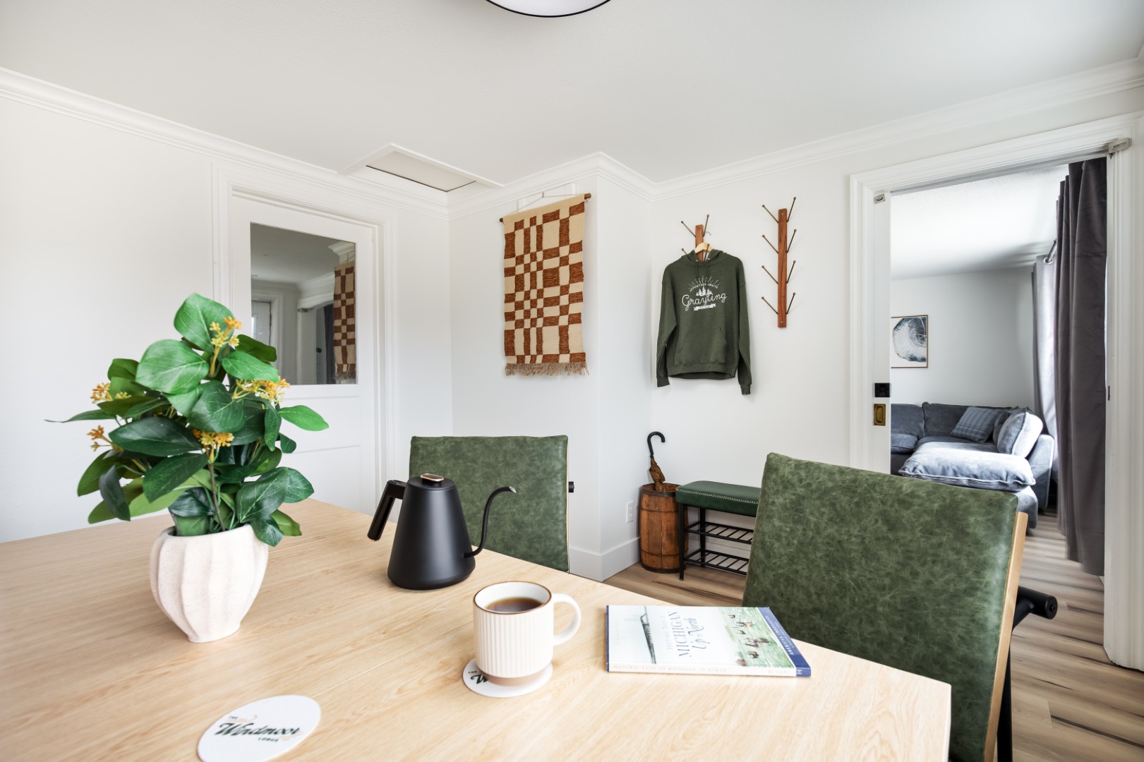 Cozy dining area with coffee and modern decor