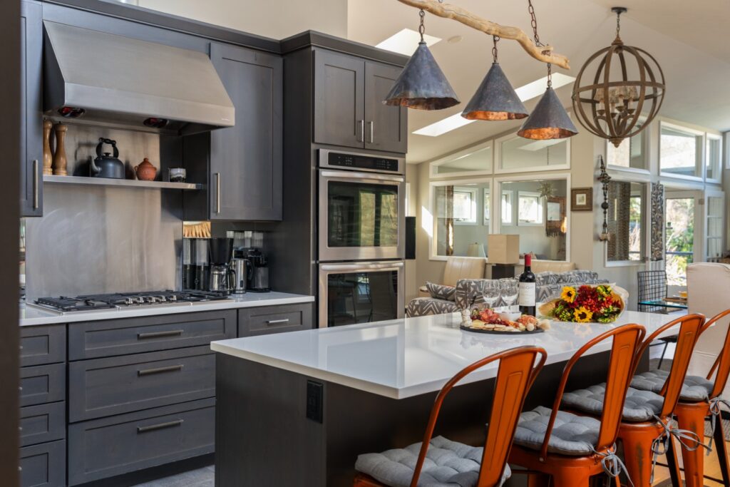 Modern kitchen with island and stainless steel appliances