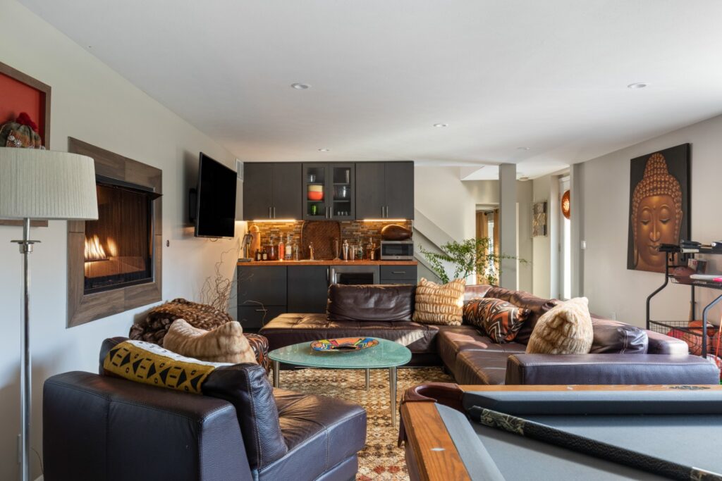 Modern living room with fireplace and sectional sofa