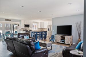 Modern open living room and kitchen interior