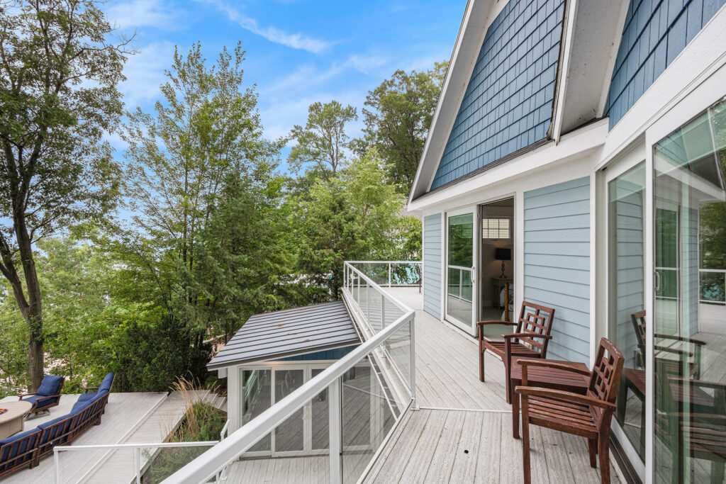 Modern house balcony with forest view