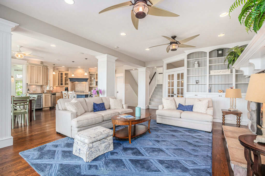 Bright living room with modern open kitchen design