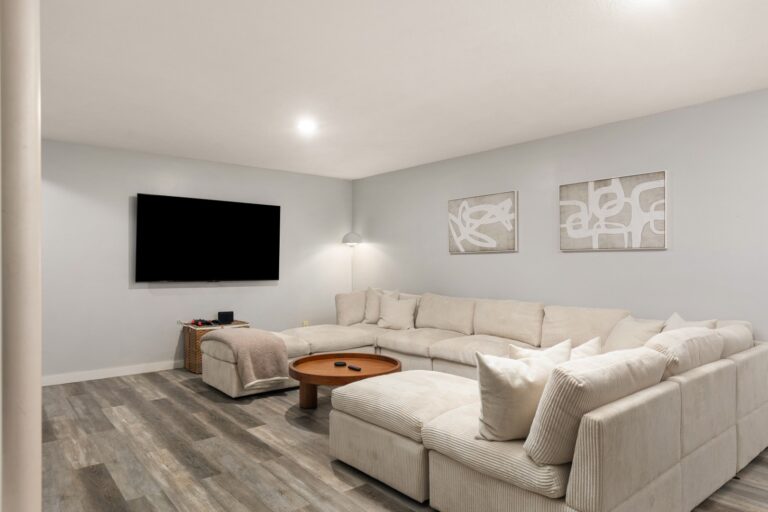 Modern living room with sectional sofa and TV