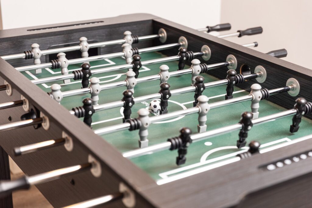 Close-up of a foosball table game