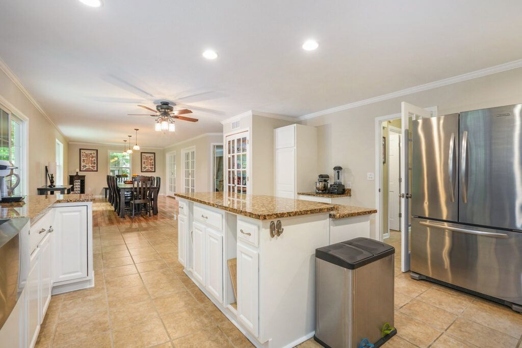 Modern kitchen with island and dining area