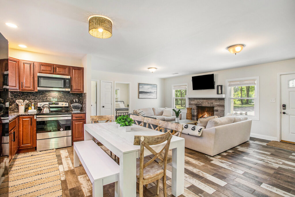 Cozy open kitchen and living room interior