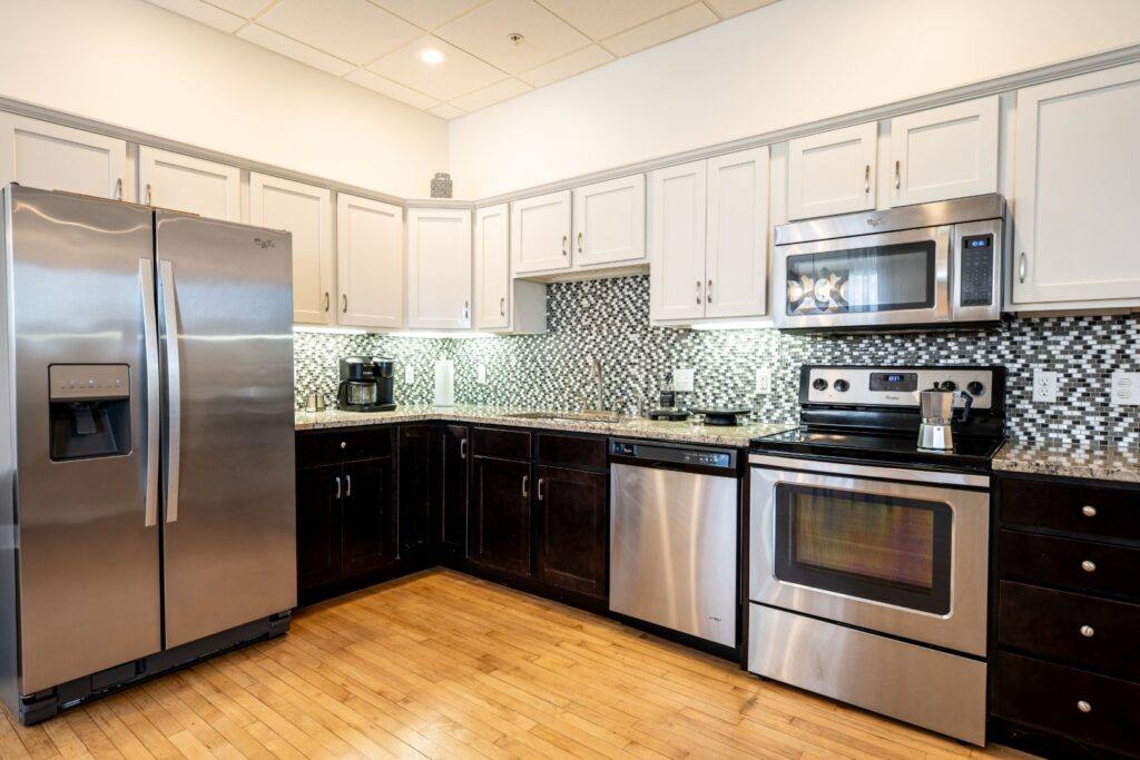 Modern kitchen with stainless steel appliances