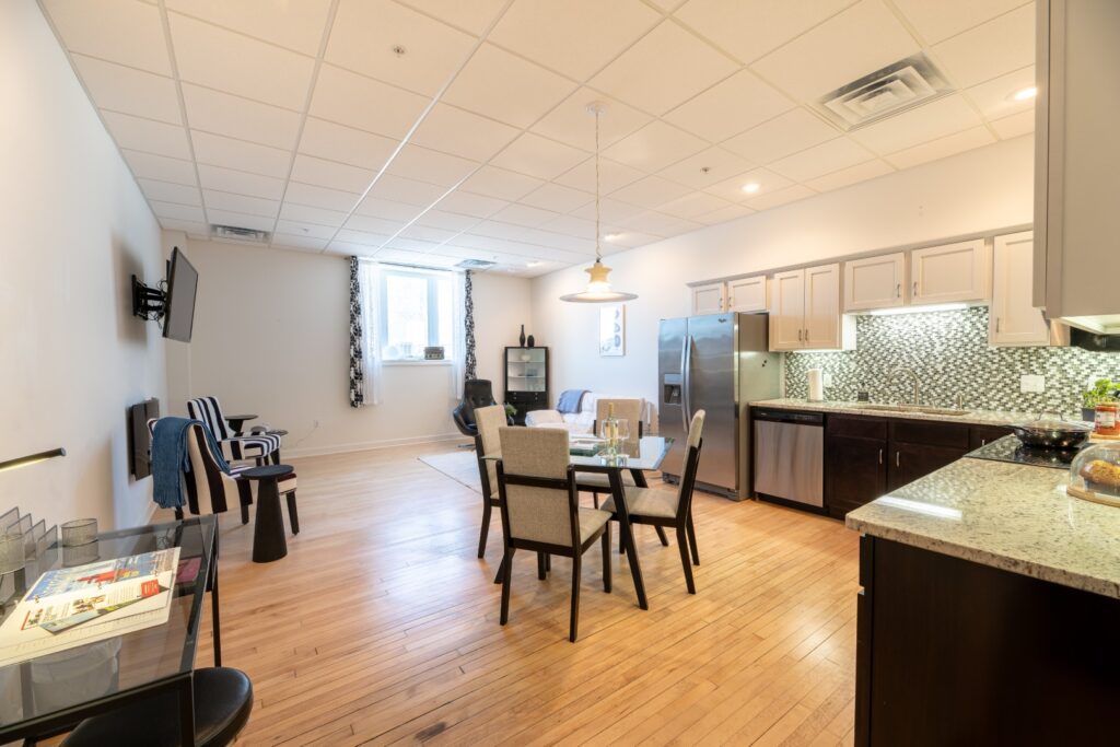 Modern open kitchen and living room interior